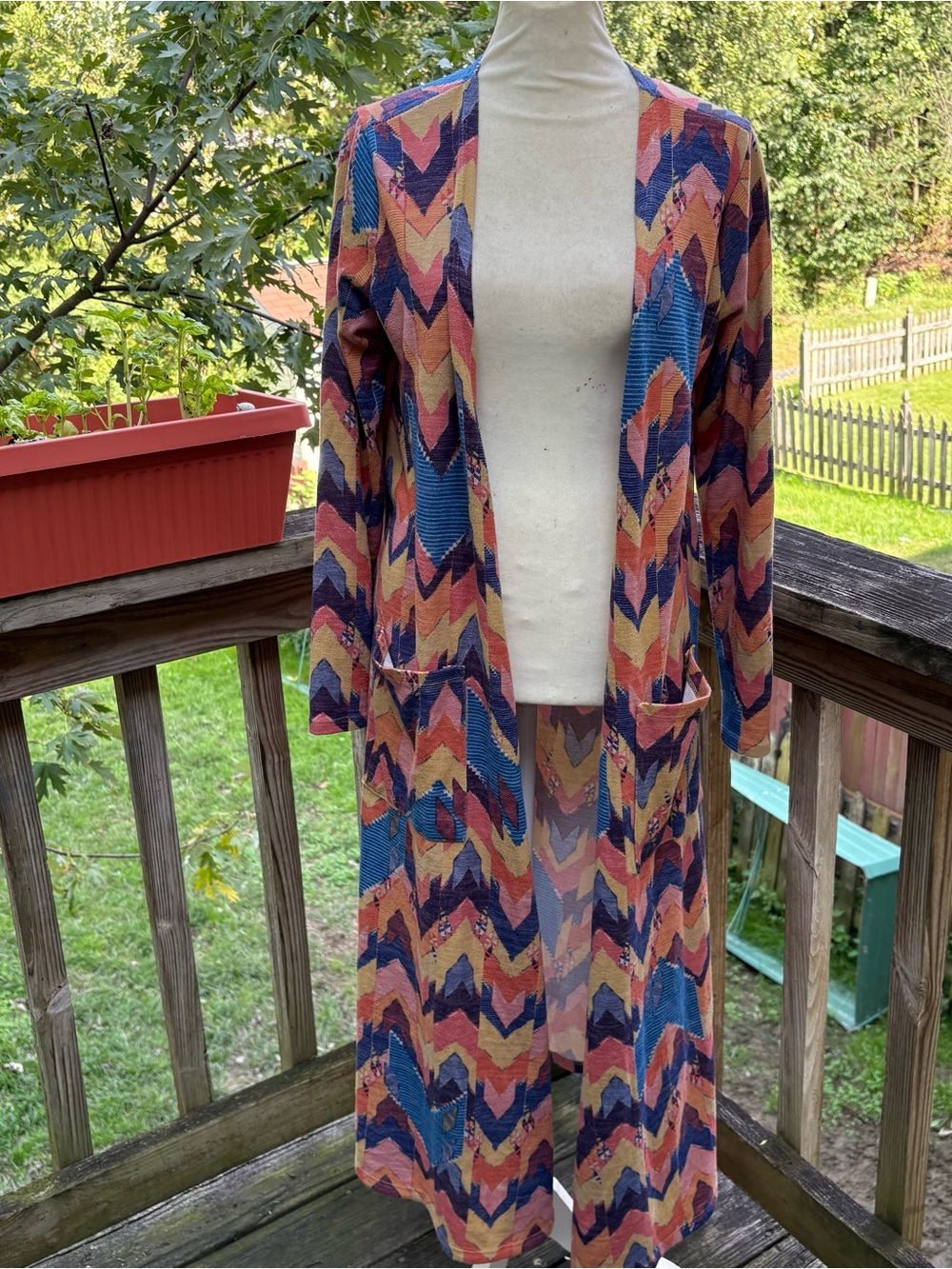 LuLaRoe Sarah Multicolor Chevron Long Sleeve Open Front V-Neck Kimono Women’s M